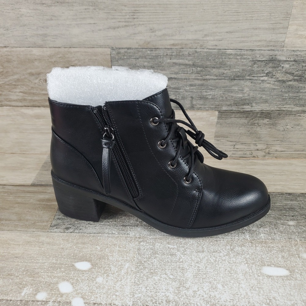 Easy Street Becker Womens Bootie Boots Sz 8 M Black Lace-Up Leather Side Zipper